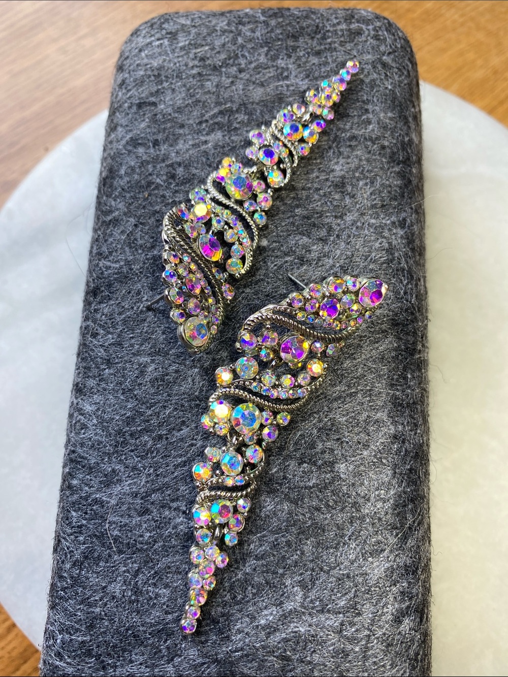 Rhodium Aurora Borealis Vintage Grapevine Bridal Wedding Dangle Earrings 9883